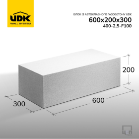 Газобетон UDK 300х200х600мм, 50шт
